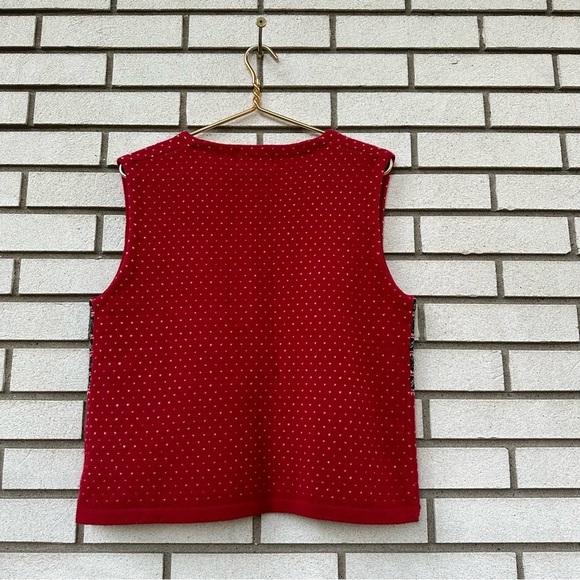 Vintage Eddie Bauer Women's Nordic Fair Isle Sweater Vest Lambswool Red Gray - Picture 8 of 10